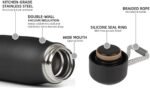 Dusgut Water Bottle with Portable Lid Metal Thermos Vacuum Insulated Stainless Steel | Reusable Leak Proof BPA-Free Flask | 17oz, Black - Image 3