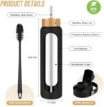 FULBEVY 32 oz Glass Water Bottles - 1 Liter Motivational Tumbler Water Bottle Time Marker - Borosilicate Glass Water Bottle With Silicone Sleeve and 2 Lids, Handle Spout & Bamboo Straw Lid - Image 3