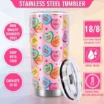 Whaline Valentine's Day Conversation Heart Tumbler Stainless Steel Travel Tumbler with Lid Straw Brush Candy Heart Coffee Mug Cup For Anniversary Women Girlfriend Wife - Image 4