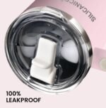 30oz Water Bottle - Leakproof Tumbler with handle & Removable Flip Spout & Straw, Reusable insulated Stainless Steel cup - Durable Base & Lid, Fits in Cup Holder, Travel/Gym/Office- Pink Sand - Image 3