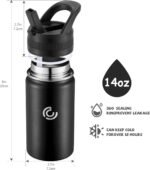 Kids Water Bottle,14oz Stainless Steel Insulated Water Tumbler Leak-Proof,School Water Mug,Small and Portable,Suitable for Boys and Girls to Use(Black) - Image 4