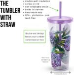 Vera Bradley Travel Tumbler with Lid and Straw, 24 Ounce Insulated Cup, Purple Floral Plastic Double Wall Tumbler, Lavender Meadow - Image 3