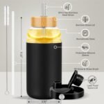 PROBTTL Glass Water Bottles 64 oz, Half Gallon Glass Water Bottle with Straw, Silicone Sleeve, 2 Lids - Handle Spout & Bamboo Straw Lid (Black) - Image 3