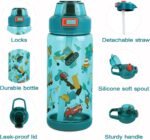 Queenshin Kids Water Bottle with Straw, Pop-Up Spout Cover and Carry Handle, Leak Proof Green Car Water Cup for Girls Boys Toddlers, BPA-Free, Plastic Waterbottle for School Sport Travel - Image 3
