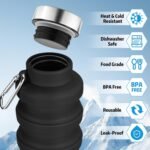 Collapsible Water Bottles,16oz Capacity Portable Reusable Silicone Water Bottle,Leak-proof,with buckle,foldable storage,Lightweight Durable for Fitness,Cycling,Sports,Camping,Hiking (Black+Green) - Image 5