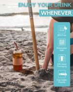 ColoVie Glass Tumbler with 3 IN 1 Lids and Glass Straws(Extra Silicone Tips), Silicone Protective Sleeve, Iced Coffee Cup, Travel Water Bottle, Soda Beer Can Cups, Hot Tea-Amber 20oz 1pc - Image 3