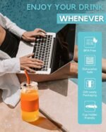 ColoVie Glass Tumbler with 3 IN 1 Lids and Glass Straws(Extra Silicone Tips), Silicone Protective Sleeve, Iced Coffee Cup, Travel Water Bottle, Soda Beer Can Cups, Hot Tea-Amber 20oz 1pc - Image 4