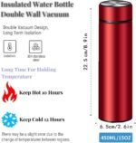 Insulated Water Bottles- Vacuum Tumbler for Coffee, Tea and Drinks with Stainless Steel Infuser - 15 oz Tea Thermo Travel Bottle/Keeps Drinks Hot or Cold for Hours/Gift Packing (Red) - Image 3