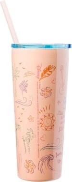 Silver Buffalo Disney Lilo and Stitch Island Doodles Chilled Vibes Double Walled Stainless Steel Tumbler with Straw, 22 Ounces - Image 3