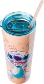 Silver Buffalo Disney Lilo and Stitch Island Doodles Chilled Vibes Double Walled Stainless Steel Tumbler with Straw, 22 Ounces - Image 4