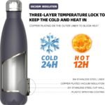 WATERSY Stainless Steel water bottles,17oz/500ml Insulated Water Bottles,Dark Purple metal water bottle Keeps Drink Cold and Hot,BPA Free kids water bottles for School,Gym,Travel,Sports - Image 3