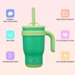 BJPKPK 14 OZ Insulated Travel Tumbler with Handle and Straw, Stainless Steel Water Bottle, Double Wall Vacuum Insulated Mug, for Work, Car, Travel, Olive Green - Image 3