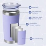 HASLE OUTFITTERS 20oz Stainless Steel Tumblers Bulk, Insulated Travel Cup with Lid, Double Wall Vacuum Coffee Mug for Cold & Hot Drinks 1 Pack, Light Purple - Image 3