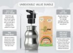 Kids Water Bottle with Straw & Handle, 12 oz Silver- Eco Friendly Toddler Cups with Straws - Easy Sip Metal Water Bottle for Kids - Cute Stainless Steel Water Bottles for Children - Leak Proof Lid - Image 3