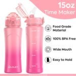 OLDLEY Kids Water Bottle for School with Straw Chug Lid, 15 oz Unbreakable Leak-Proof BPA-Free Motivational Water Bottles with Time Marker for Travel Sports Gym, Pink Purple - Image 4