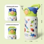 BOTTLE BOTTLE Kids Insulated Water Bottle with Straw Lid and Handle 16 oz Stainless Steel Vacuum Tumbler Water Bottles for School Outdoor Travel Gifts for Boys and Girls Astronaut - Image 3