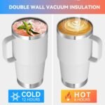 VEGOND 20 oz Tumbler with Handle Lid and Straw, Stainless Steel Insulated Travel Coffee Mug Spill Proof Double Wall Metal Tumbler Cup Keeps Drink Hot and Cold, White 1 Pack - Image 4