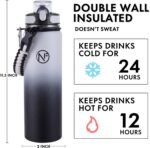 Newfad 32 oz Insulated Water Bottle With Detachable Straw & Paracord Handle, Stainless Steel Thermos Water Bottle with Leakproof Lockable Lid, BPA-Free Sports Bottle (White Black Gradient) - Image 3