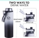Newfad 32 oz Insulated Water Bottle With Detachable Straw & Paracord Handle, Stainless Steel Thermos Water Bottle with Leakproof Lockable Lid, BPA-Free Sports Bottle (White Black Gradient) - Image 4