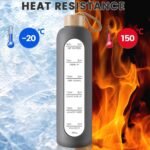 PROBTTL 32 Oz Borosilicate Glass Water Bottle with Time Marker Reminder Quotes, 1 Liter Leak Proof Reusable BPA Free Motivational Water Bottles with Silicone Sleeve and Bamboo Lid (Grey) - Image 5