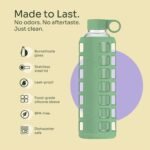 purifyou 40oz / 32oz / 22oz / 12oz Borosilicate Glass Water Bottle with Time & Volume Markers, Silicone Sleeve, Stainless Steel Lid | Reusable Glass Bottle for Water & Juice (32oz Shale Green) - Image 5