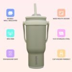 BJPKPK 40 OZ Insulated Travel Tumbler with Handle and Straw, Stainless Steel Water Bottle, Double Wall Vacuum Insulated Mug, for Work, Car, Travel, Forest Green - Image 3