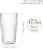 KEMORELA Iced Coffee Cups 16oz Ribbed Double Wall Glass Cups 2PCS, Coffee Bar Accessories，Insulated Borosilicate Glass Tumblers, To Go Coffee Cups, Spill proof tumbler,tumblers & water glasses - Image 4