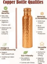 Taluka 34 OZ/1000 ML Pure Copper Hammered Water Bottle With Copper Straw Leak Proof Design Vessel For Drinking Ayurveda Health Benefits Pitcher For Sport Fitness Yoga - Image 5