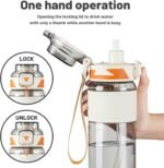 TKK Sports Water Bottles with Removable Straw 34 oz Leak-proof Flip Top Lid BPA Free Tritan Bottles with Strap for School, Fitness, Gym, Outdoor, White - Image 3