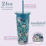 Vera Bradley Travel Tumbler with Lid and Straw, 24 Ounce Insulated Cup, Plastic Double Wall Tumbler, Hanging Around (Sloths) - Image 4