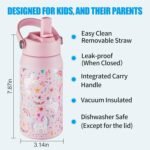 OLDLEY kids Water Bottle - 18oz Insulated Stainless Steel - Wide Straw Lid, Non Spill, Leakproof, Kids Water Bottle for School,Unicorn - Image 4