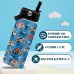 FAIVHSO Trucks Gifts for Boy Truck Lovers, 16 oz Water Bottles with Straw Lid, Stainless Steel Insulated Tumbler, Truck Cup Gifts for Birthday Christmas - Image 3