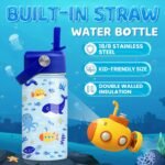 SANDJEST Kids Water Bottle with Straw Lid - 12 Oz Insulated Stainless Steel Ocean Water Bottles for Kid Boys - Travel Cup for School Sports - Image 3