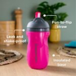 Tommee Tippee Superstar Straw Insulated Bottle, for 12m+, 9oz, Pack of 2 Non-Spill Toddler Water Bottle, Pink and Mint, with Easy-Hold Handle and Soft Silicone Straw, Leak-Proof and BPA Free - Image 3