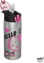 Zak Designs Sanrio Water Bottle for Travel and At Home, 19 oz Vacuum Insulated Stainless Steel with Locking Spout Cover, Built-In Carrying Loop, Leak-Proof Design (Hello Kitty) - Image 3