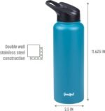 Goodful Double Wall Vacuum Sealed, Insulated Water Bottle with Two Interchangeable Lids, Sipping or Chugging Lids, Leak-Proof, Wide Mouth for Drinking and Cleaning, 40 Oz, Teal - Image 4