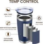 MEWAY 20oz Tumbler 8 Pack Double Wall Vacuum Insulated Travel Mug Bulk, Stainless Steel Tumblers with Lid and Straw, Durable Powder Coated Coffee Cups for Cold & Hot Drinks (Navy, 8) - Image 3