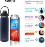 Aquatix Flip Top Double Wall Insulated Stainless Steel Sports Water Bottle (Midnight Blue, 32-Ounce) - Image 3