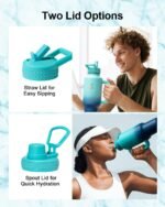 Trebo 40 oz Water Bottle Insulated Fit Car Cup Holder with Handle, Stainless Steel Retro Bottles Tumbler with Straw Lids, Vacuum Double Wall,Keep 24hrs Cold,Leakproof Reusable Travel Flask - Image 5