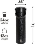 Elemental 24oz Insulated Water Bottle with Straw - 100% Leak-Proof Stainless Steel Core Water Bottles for Travel, Sports and Gym - Double Wall Insulation & BPA Free - Black Leopard - Image 3