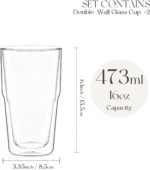 KEMORELA 16oz Double Wall Glass Tumbler 2-Pack, Clear Insulated Borosilicate Glasses for Iced Coffee, Cold Brew, Smoothie, Cocktail & Iced Tea - Image 3