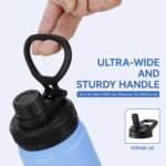 DOMICARE 16 oz Water Bottle for School Stainless Steel Double Wall Vacuum Insulated Water Bottle with Straw lids & Spout Lid, Leakproof BPA Free (Blue/Pink,4) - Image 4