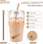 Glass Tumbler with Lids and Straws, 20 oz Iced Coffee Cup and Smoothie Cup with Bamboo Lid and On the go Lid,Glass Cups With Straws - Image 3