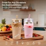 Glass Tumbler with Lids and Straws, 20 oz Iced Coffee Cup and Smoothie Cup with Bamboo Lid and On the go Lid,Glass Cups With Straws - Image 5