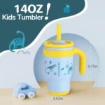 KXIAOCHEN 14 oz Kids Tumbler with Handle for Spill Proof Insulated Stainless Steel Reusable Tumbler for Toddlers, Keeps Drinks Cold up to 24 Hrs,Dinosaur+Unicorn2P - Image 5