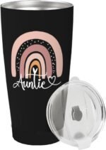 Wisedeal Auntie 20oz Stainless Steel Vacuum Insulated Tumbler with Lid - Leakproof Coffee Mug, Mothers Day Christmas Birthday Gifts for Women Grandma Mom Aunt (Black) - Image 3