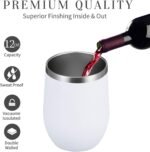 MEWAY 12 OZ/12 Pack Wine Tumbler Glasses with Lid -Double Wall Vacuum Stainless Steel Travel Tumbler Mug,Stemless Insulated Wine Cup for,Coffee,Cocktails,Gifts (White,Set of 12) - Image 6