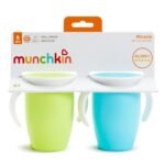 Munchkin Sippy Cup for 6 Month Old and Up, Spill Proof Miracle 360 Toddler Cups with Transition Handles, 7 Ounce, 2 Pack, Blue/Green - Image 5