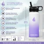 HYDRO CELL Stainless Steel Insulated Water Bottle with Straw - For Cold & Hot Drinks - Metal Vacuum Flask with Screw Cap and Modern Leakproof Sport Thermos for Adults (Lavender/White 18oz) - Image 4