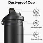 ENCOOL Leakproof Insulated Water Bottle with Straw Dual-Sip Water Bottle Bag-Safe Design for Work, Commute & Gym – Keeps Drinks Cold All Day, 32 oz, Jet Black - Image 3